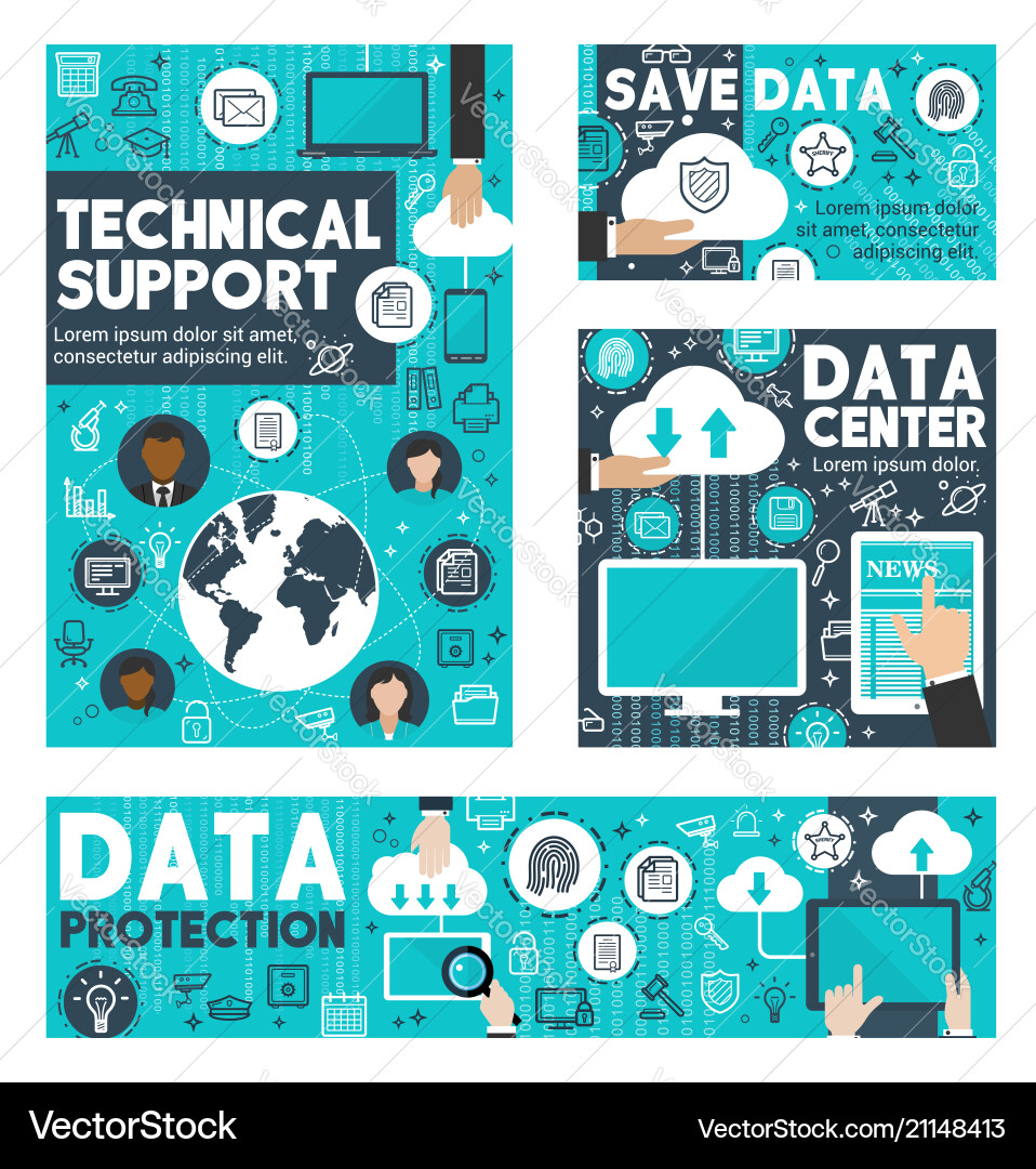 Cloud Data & Technical Support Banner Vector Image