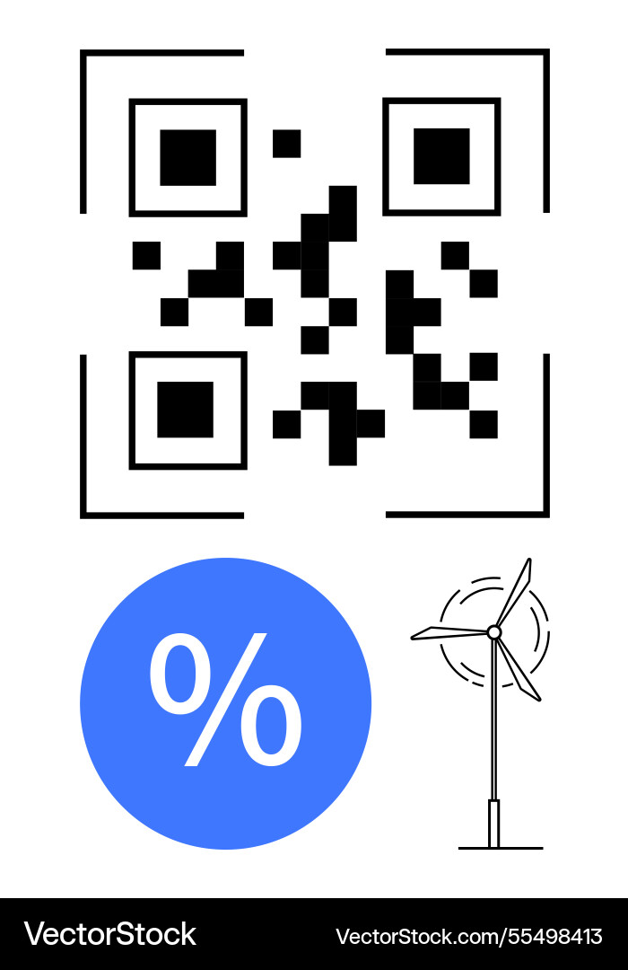 Qr code with percentage symbol and wind turbine Qr code with percentage symbol and wind turbine vector image