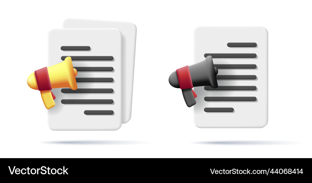 3d icon of file text document with loudspeaker 3d icon of file text document with loudspeaker Vector Image