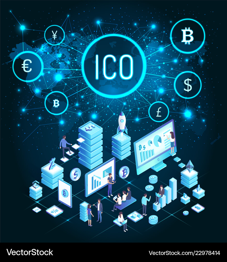 Ico bitcoin cryptocurrency people mining – Royalty-Free Vector | VectorStock