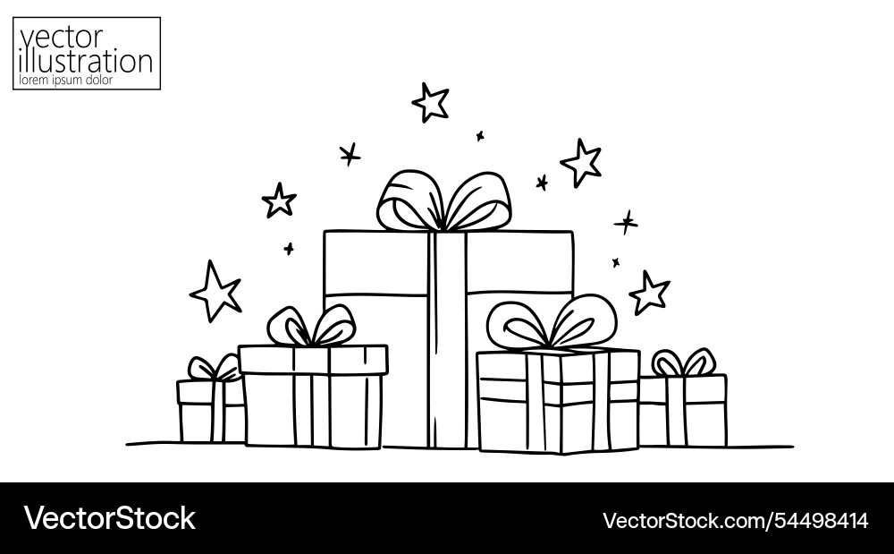 One continuous line art gift ribbon birthday One continuous line art gift ribbon birthday vector image
