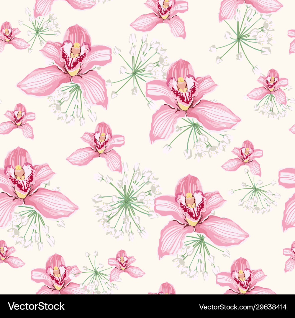 Watercolor style white herbs and pink orchid vector image