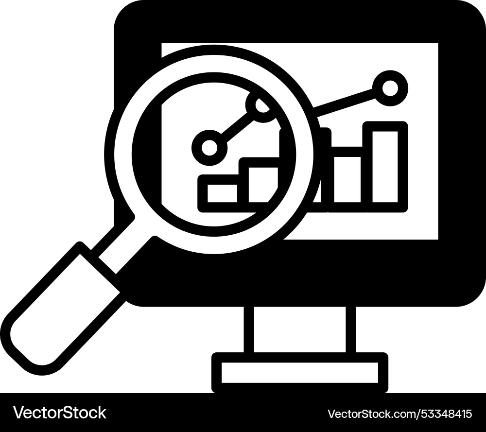 A computer monitor with magnifying glass A computer monitor with magnifying glass vector image