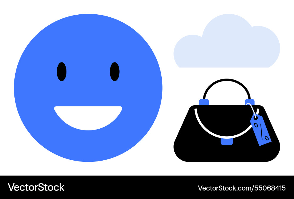 Blue happy face black handbag with tag and light Blue happy face black handbag with tag and light vector image