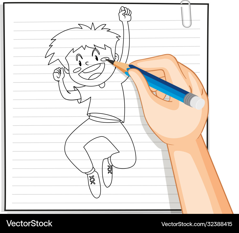 Handschrift glücklicher junger Mann Umriss Handschrift glücklicher junger Mann Umriss vektorbild