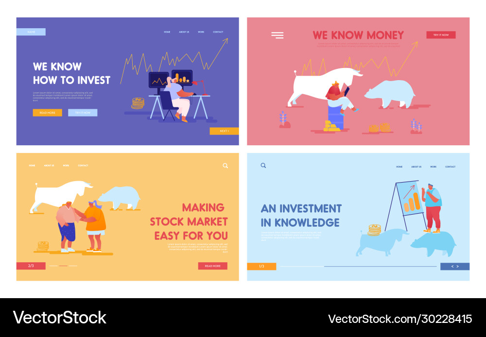 People trading at stock market landing page vector image