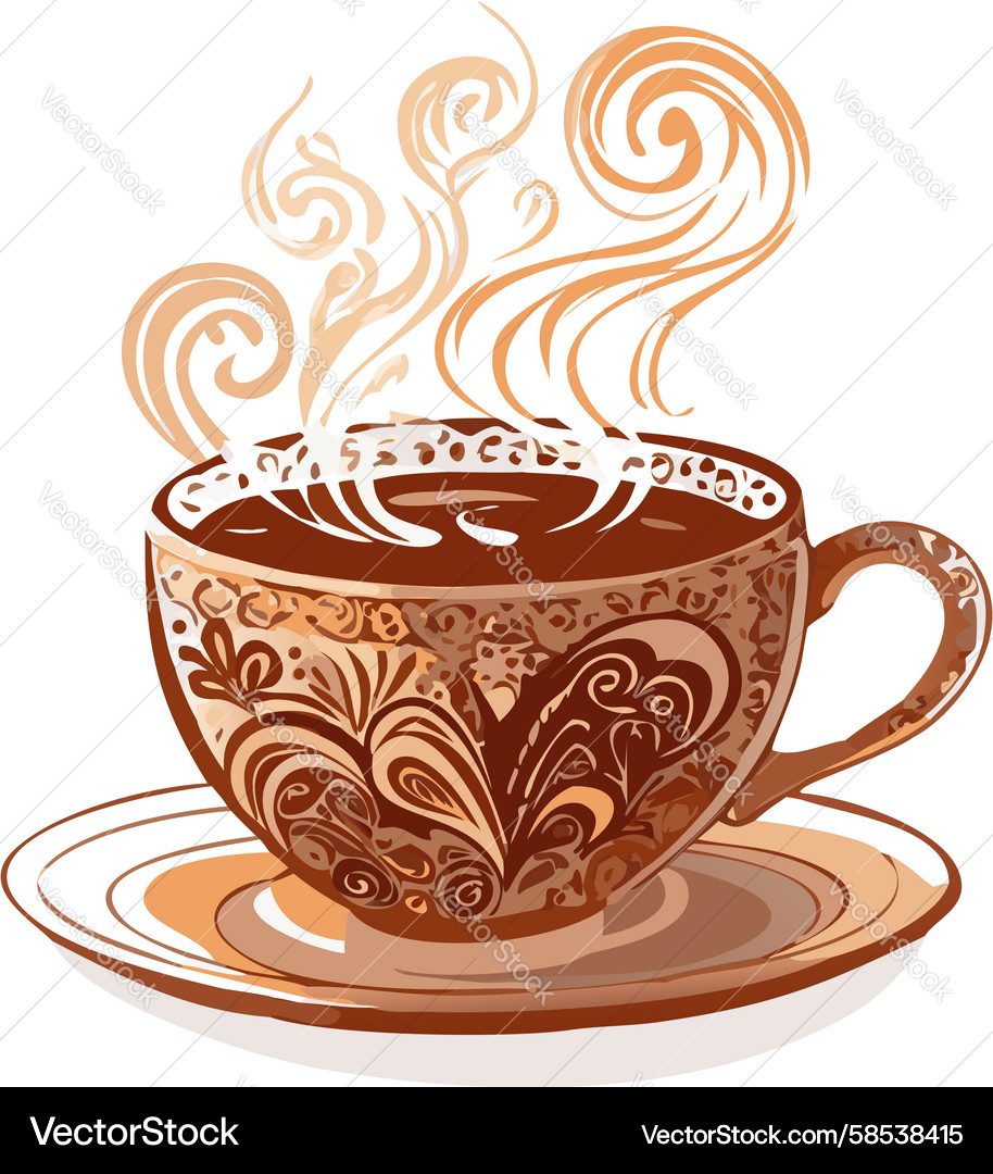 Steaming Teacup with Ornate Pattern Vector Image
