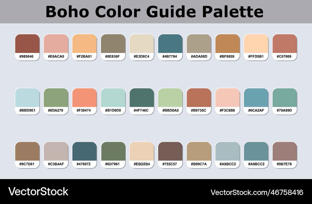 Set von Boho Farbpalette mit rgb Hex Code Vektorbild