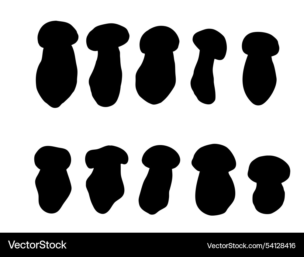Silhouette of multiple mushroom shapes in two rows Vector Image