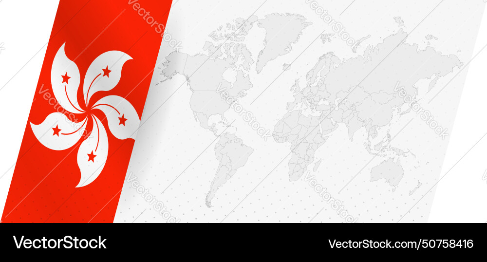 World map in modern style with flag of hong kong vector image