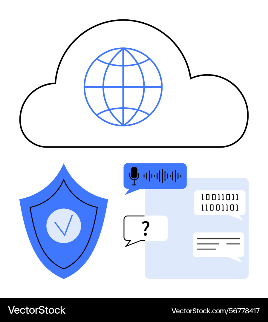 Cloud computing network with data security voice Cloud computing network with data security voice vector image