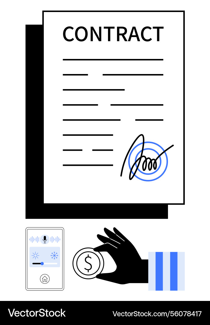 Contract document signed with signature Contract document signed with signature Vector Image