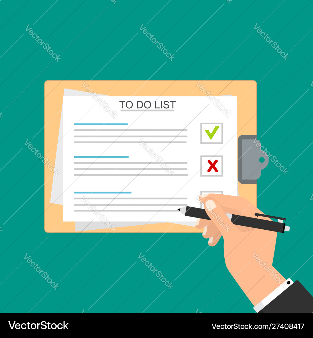 Hands holding clipboard with to-do list template Hands holding clipboard with to-do list template vector image