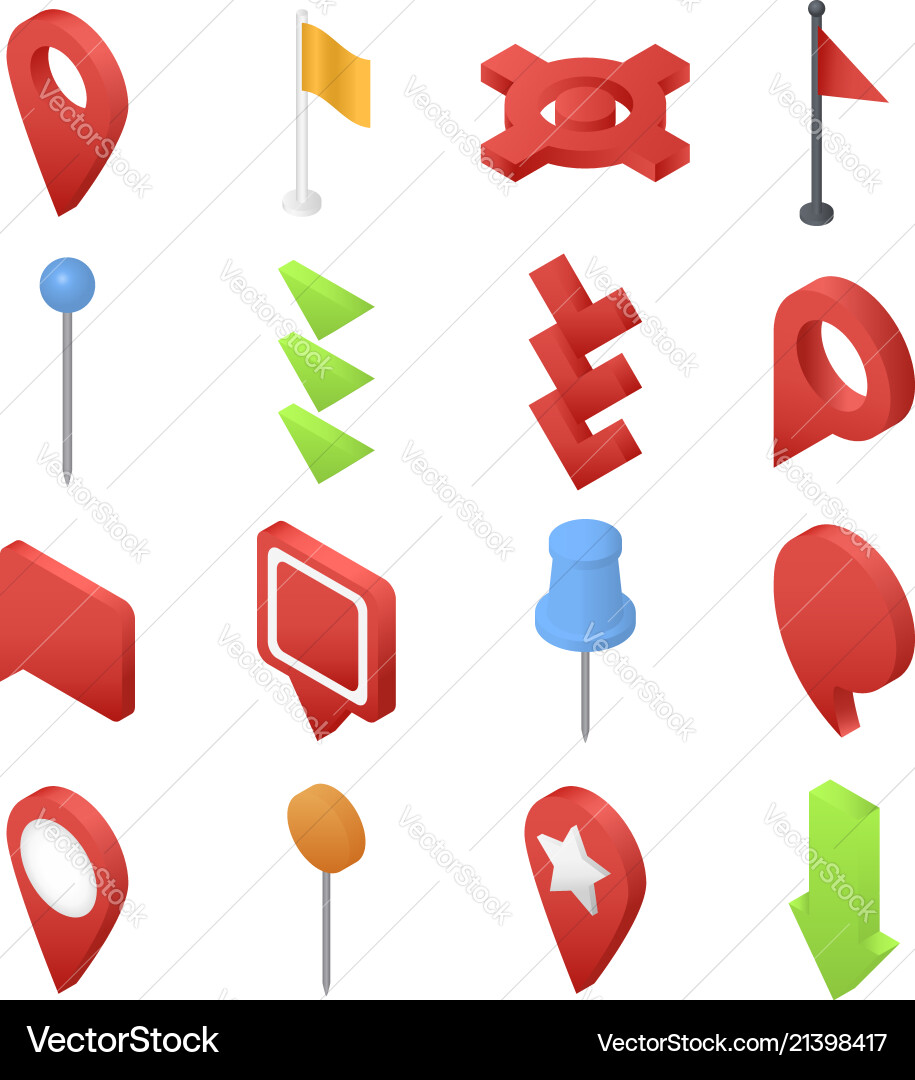 Map pointer pin arrow icons set isometric style Map pointer pin arrow icons set isometric style vector image