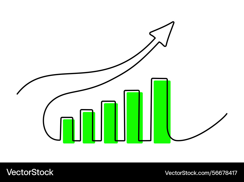 One continuous line drawing of graph icon One continuous line drawing of graph icon vector image