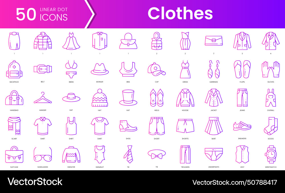 Set of clothes icons gradient style icon bundle Set of clothes icons gradient style icon bundle vector image