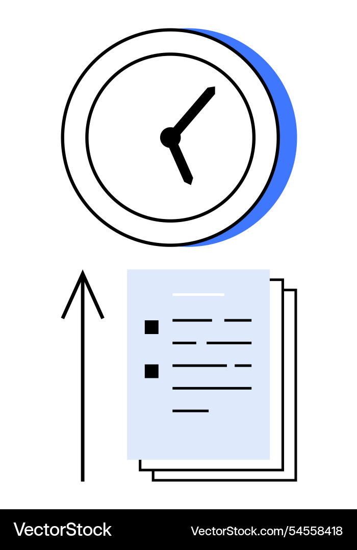 Clock and document with upward arrow representing Clock and document with upward arrow representing vector image