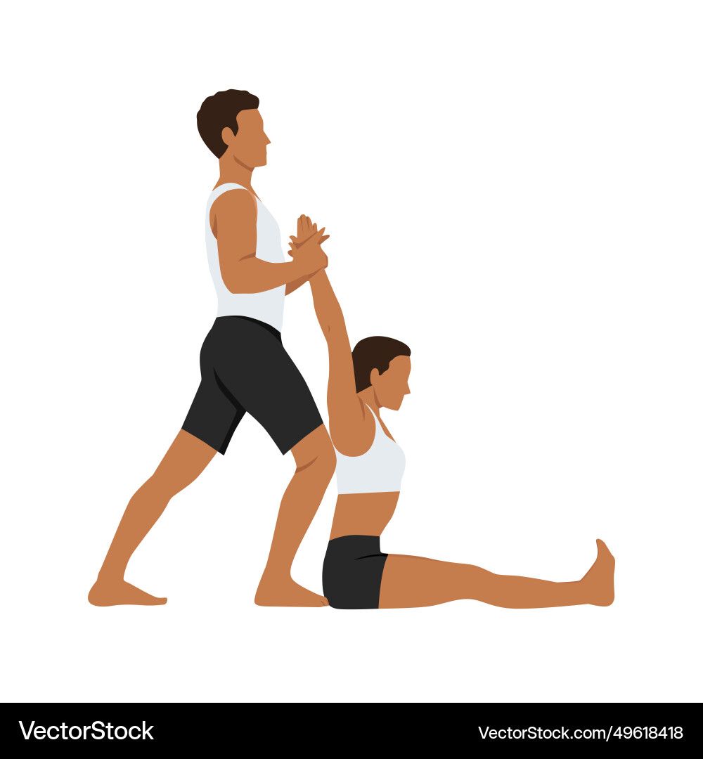 Young man assisting girl doing seated forward Young man assisting girl doing seated forward vector image