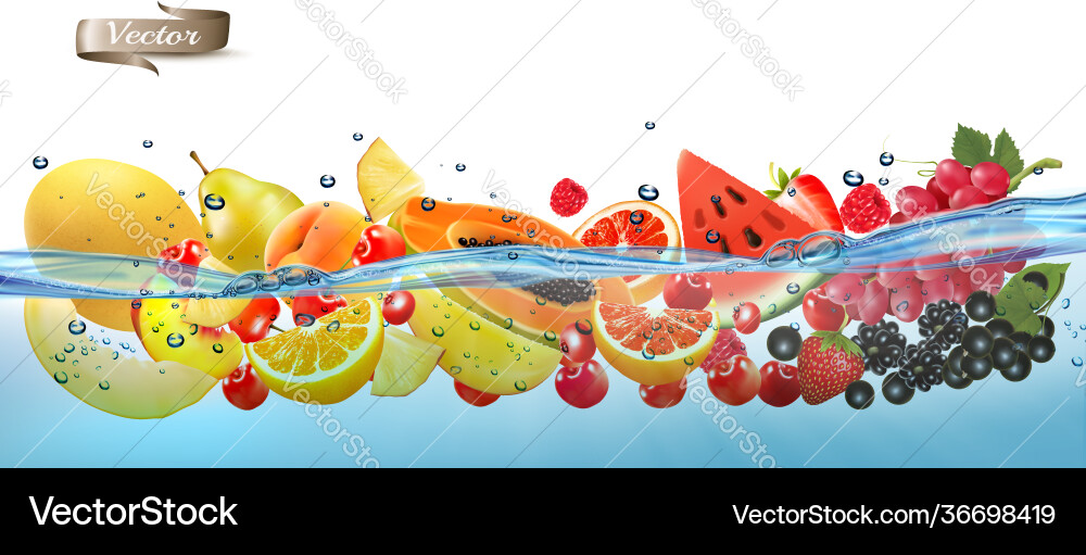 Frische Früchte und süße Beeren in transparenten Frische Früchte und süße Beeren in transparenten vektorbild