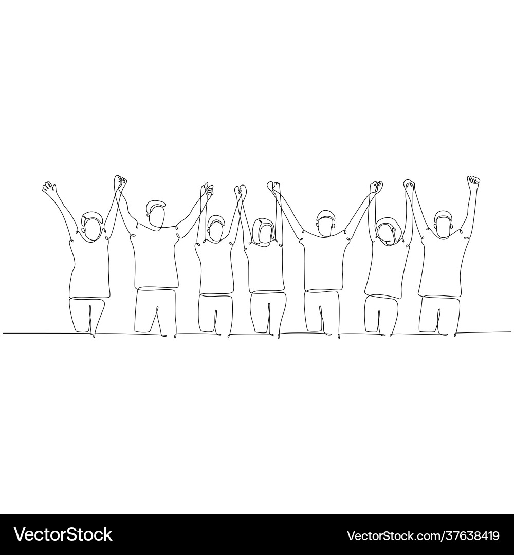 Group people holding hands raised vector image