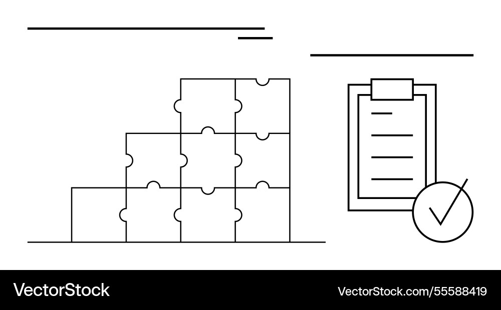 Puzzle blocks stacked beside checklist with check Puzzle blocks stacked beside checklist with check vector image