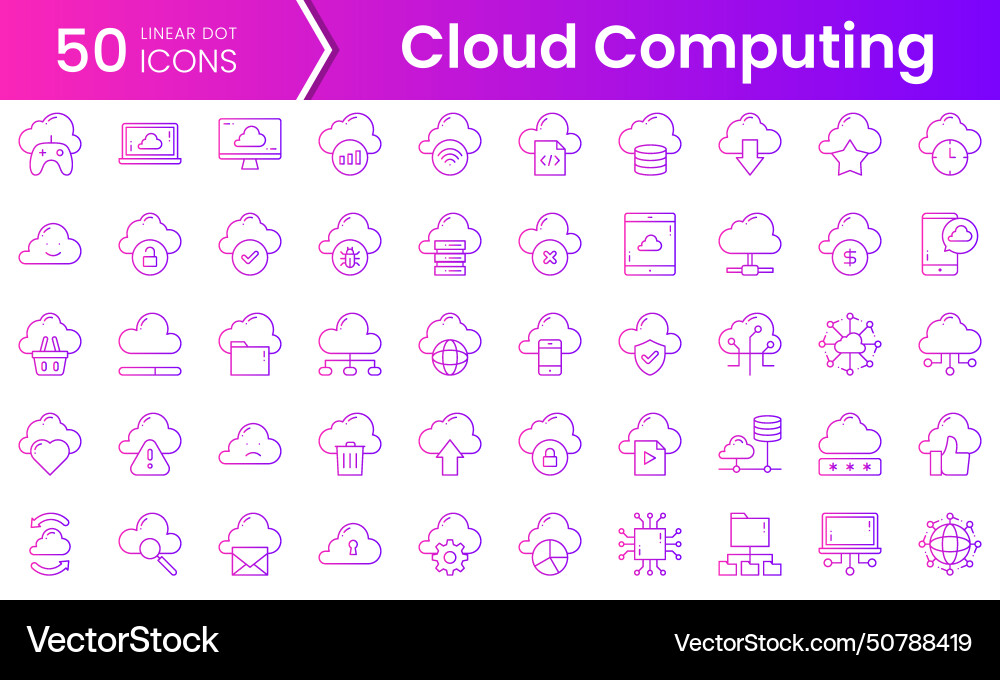 Set of cloud computing network icons gradient Set of cloud computing network icons gradient vector image