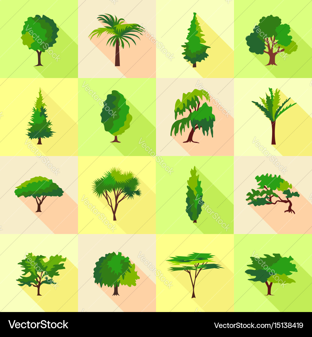 Tree Forms Icon Set - 16 Styles vector image