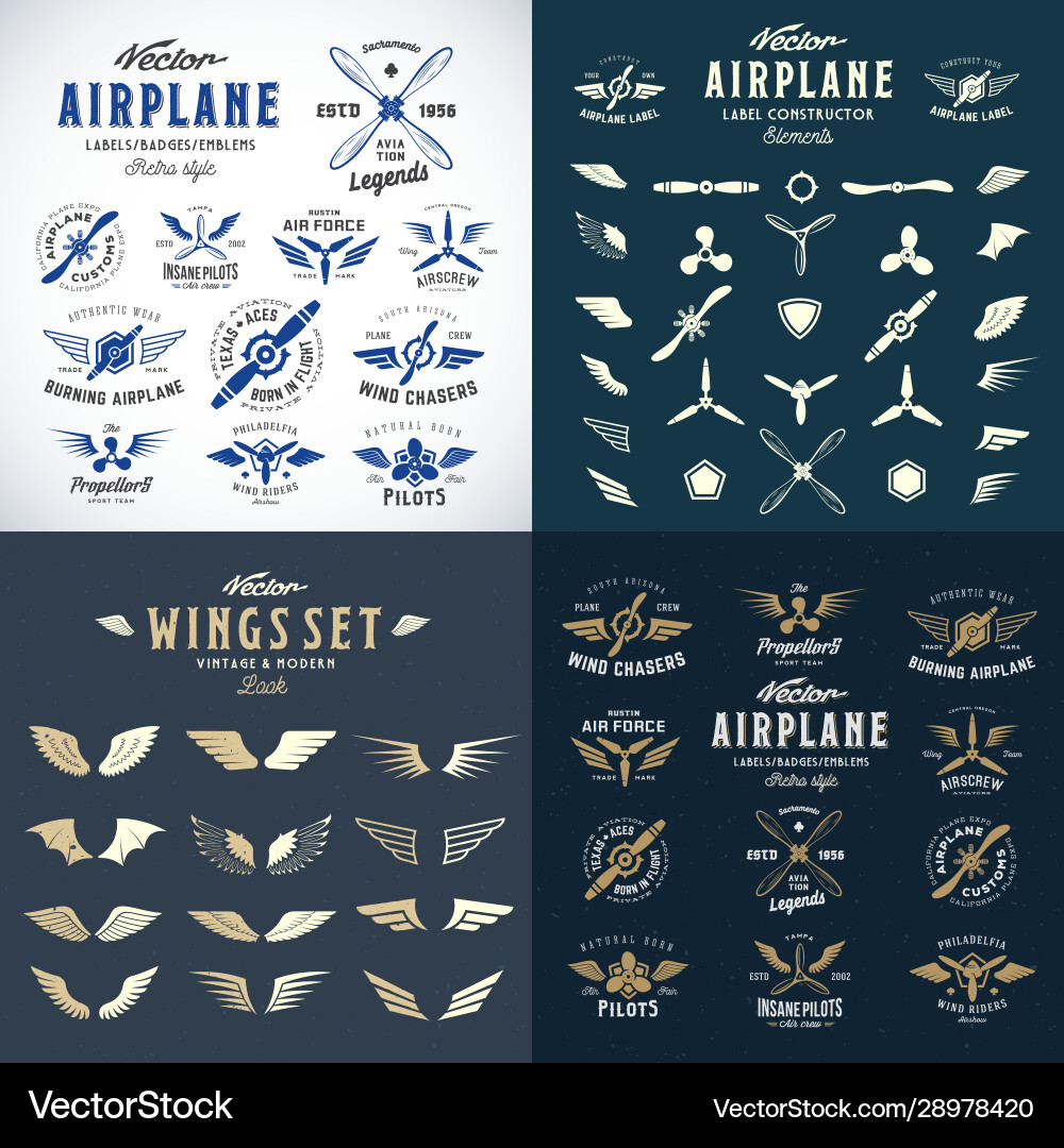 Airplane retro labels construction bundle plane Airplane retro labels construction bundle plane vector image