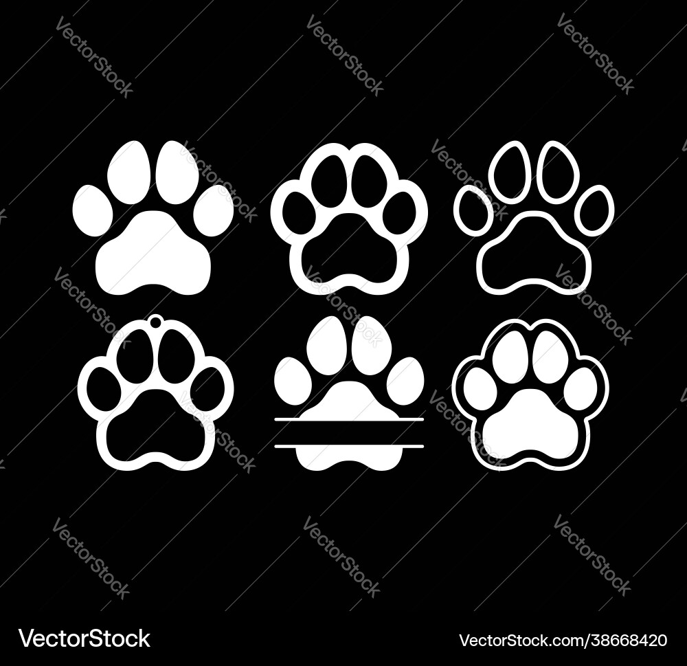 Hund Welpen Katze Pfoten Silhouette Icons set tags i Hund Welpen Katze Pfoten Silhouette Icons set tags i vektorbild