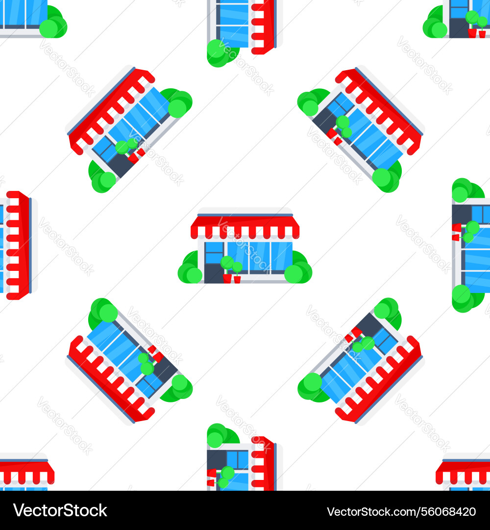 Seamless pattern of store buildings with red Seamless pattern of store buildings with red vector image