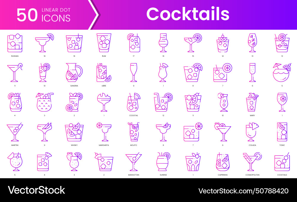 Set of cocktails icons gradient style icon bundle vector image