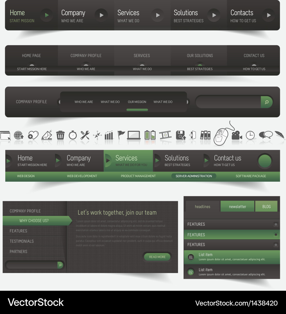 Website Navigation Icons & Elements Vector Image