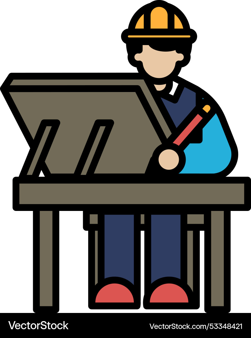 An architect with a drafting table in line style Vector Image