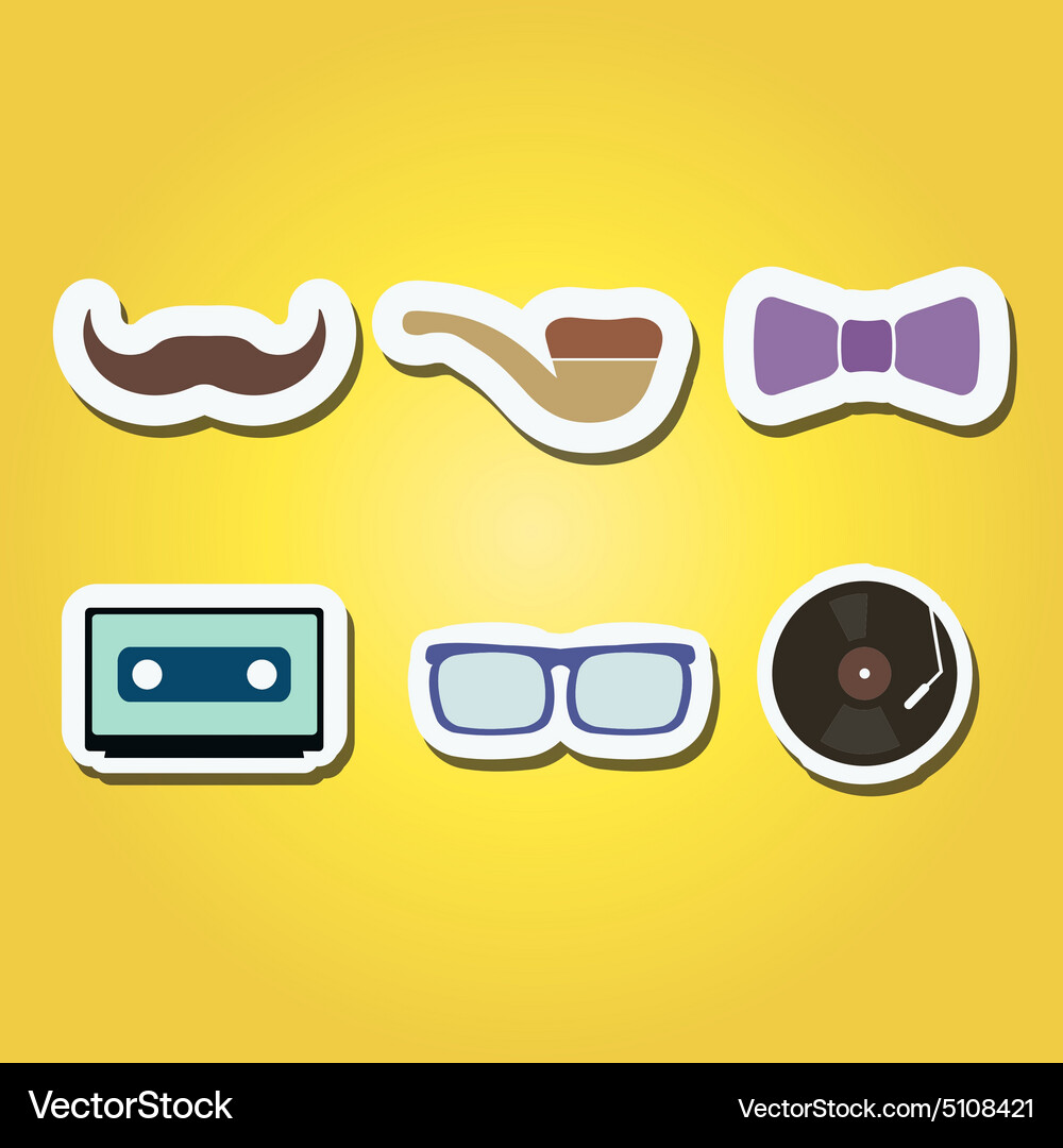 Color icons with different hipster objects Vector Image