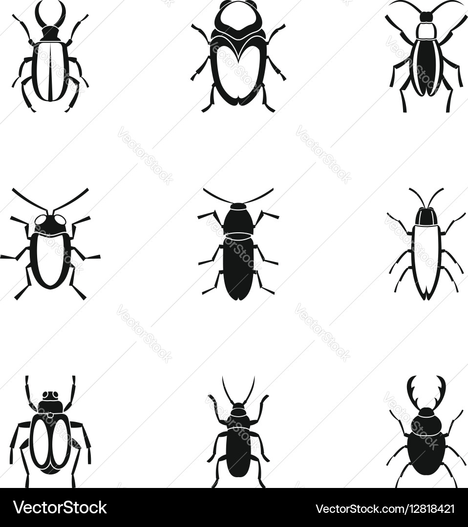 Crawling beetles icons set simple style vector image