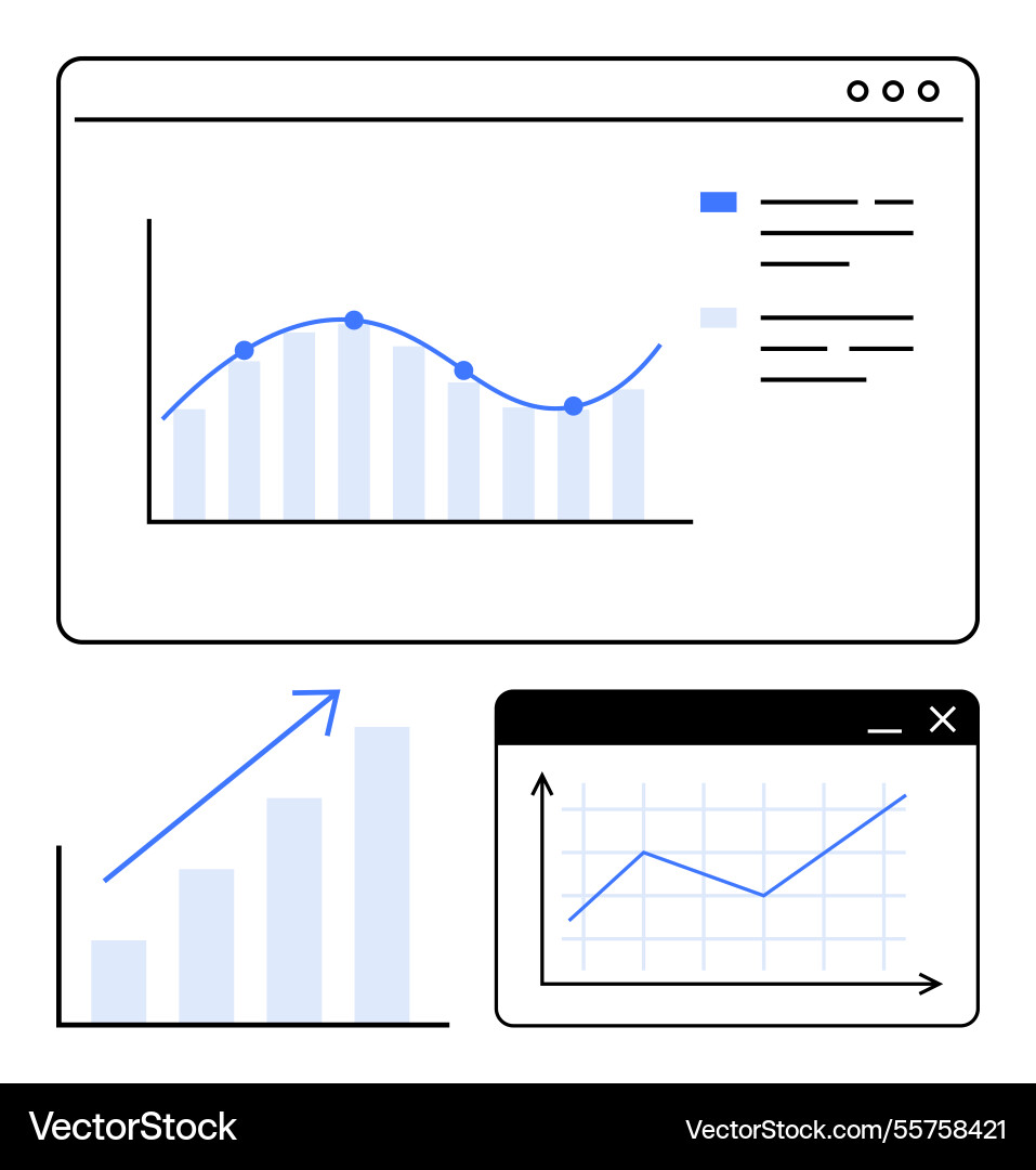 Data analytics dashboard with line and bar charts Vector Image