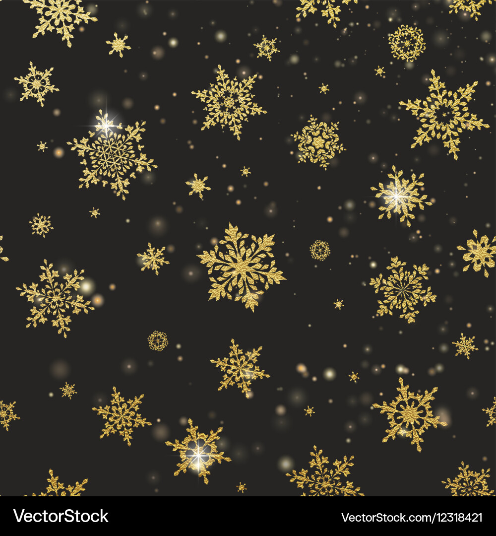 Golden Snowflakes on Black Background Vector Image