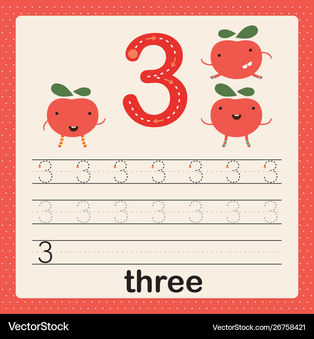 Number 3 Card for Kids - Learning & Practice Vector Image