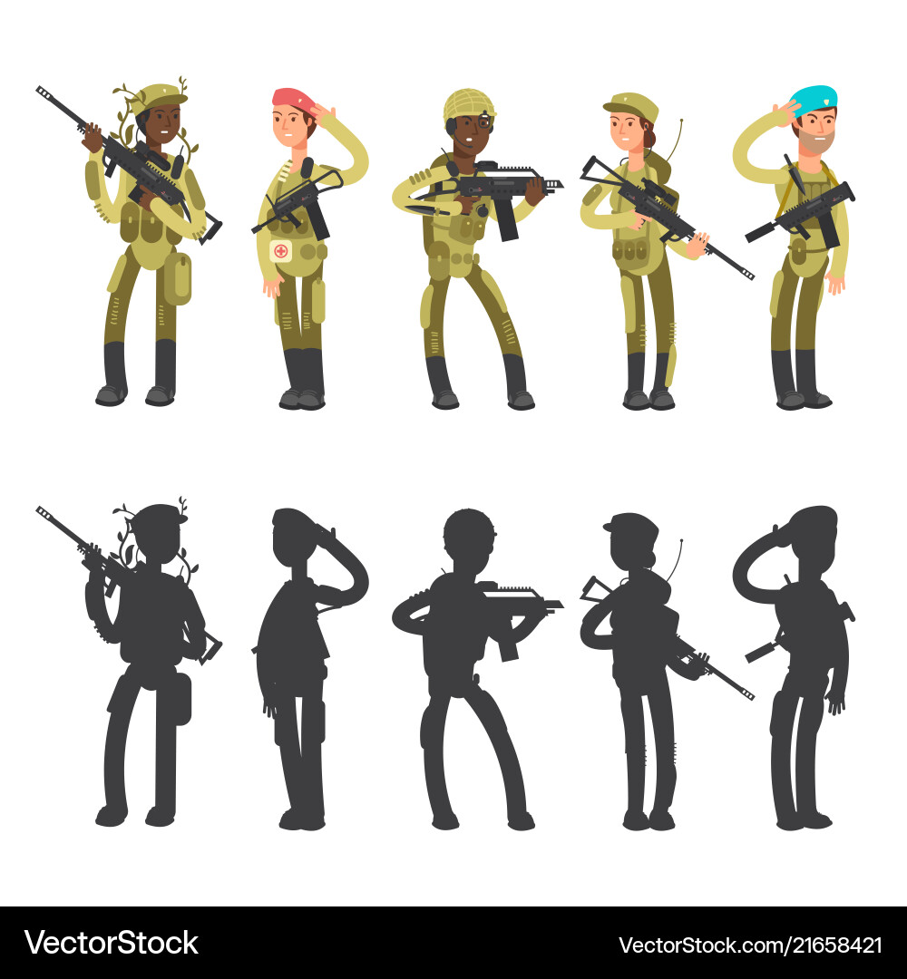 Silhouetten von Militärmann und Frau Cartoon Silhouetten von Militärmann und Frau Cartoon vektorbild