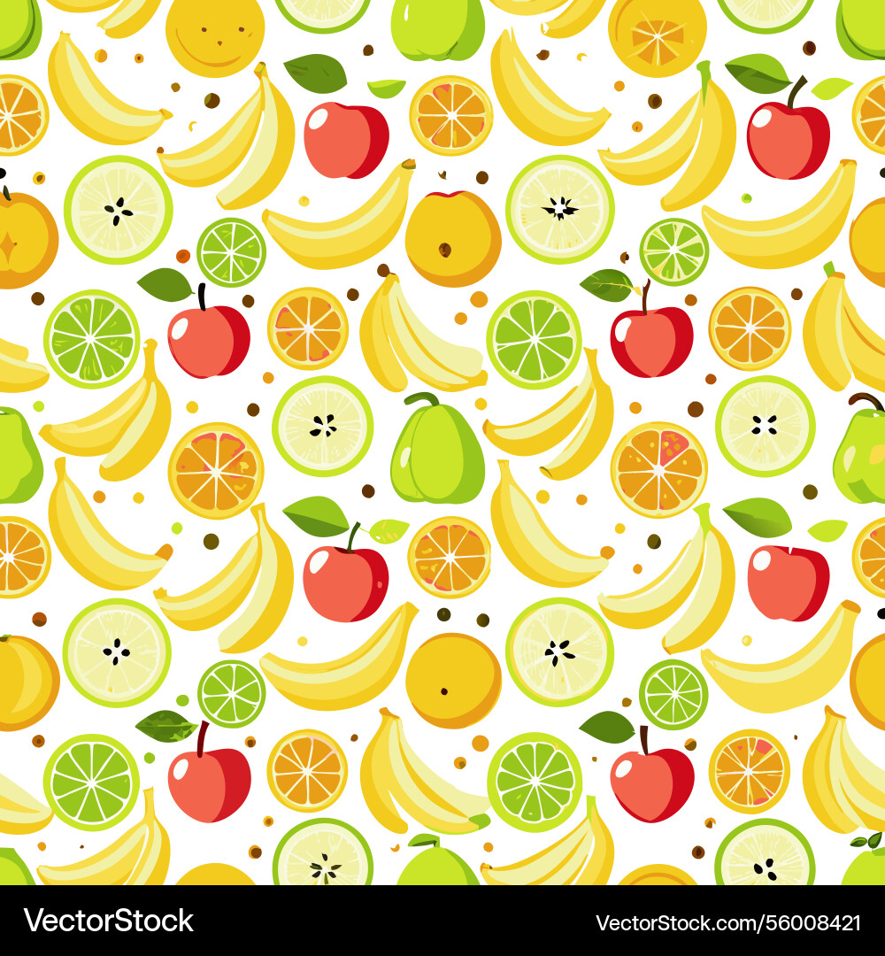 Vibrant fruit pattern with bananas apples oranges Vector Image