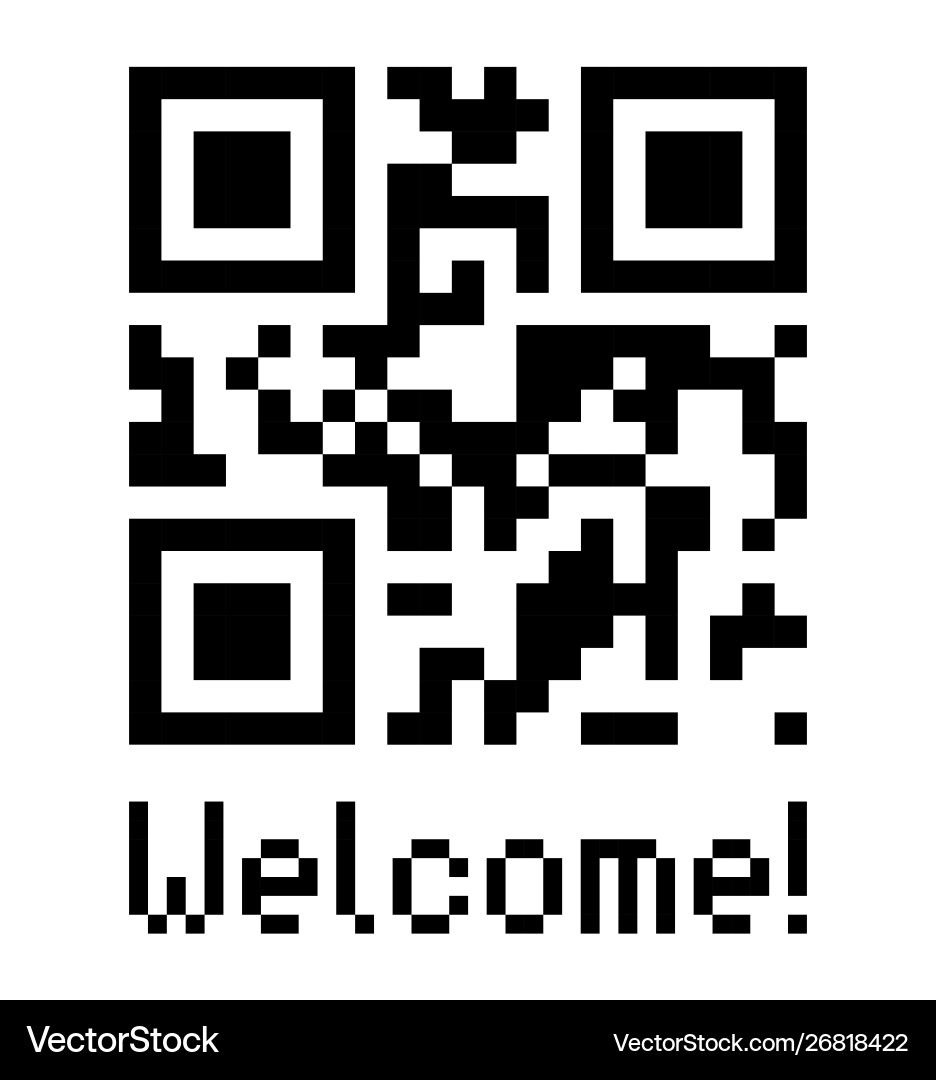 Qr code sample icon with text welcome vector image