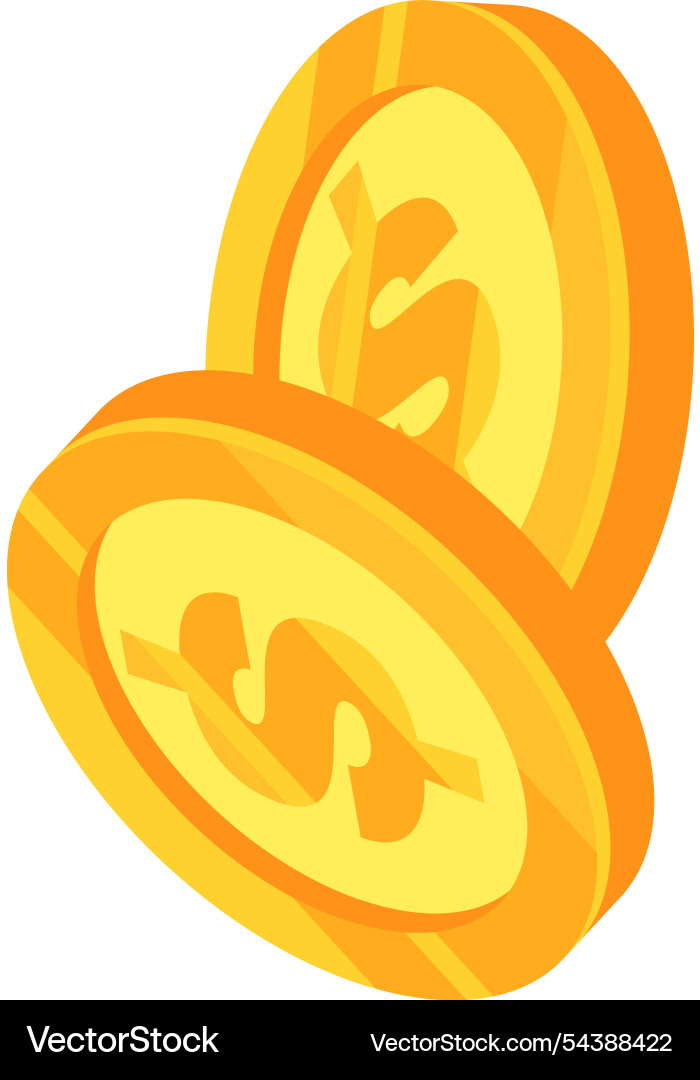 Two shiny gold coins are rotating displaying Two shiny gold coins are rotating displaying vector image