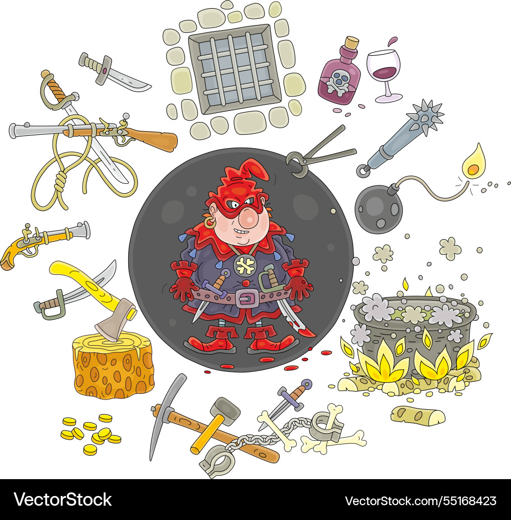 Angry executioner and his instruments Royalty Free Vector