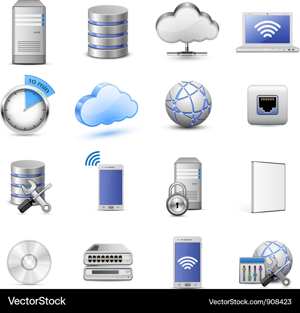 IT Hosting Icons Set vector image