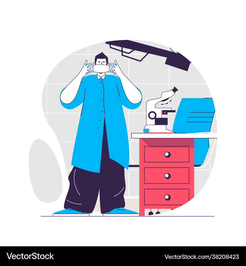 Laboratory web concept man puts on mask testing Laboratory web concept man puts on mask testing Vector Image