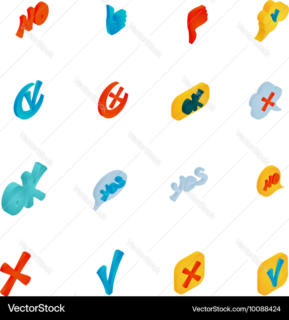 Check mark icons set isometric 3d style Vector Image