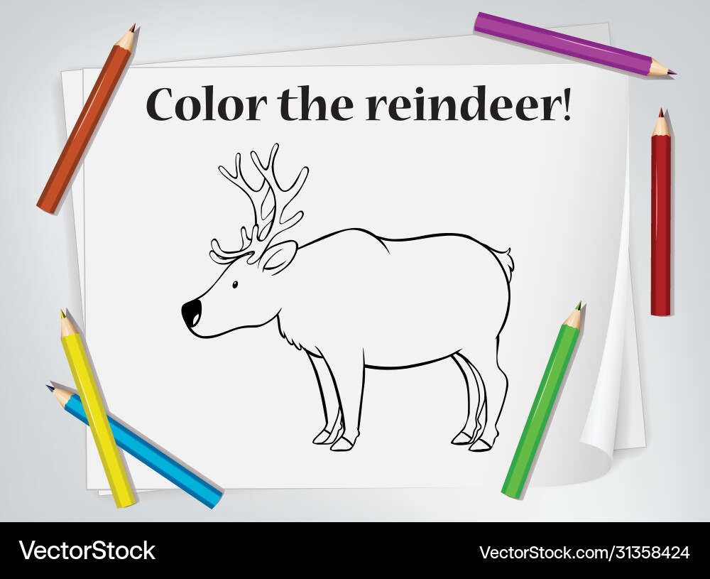 Children reindeer coloring worksheet Children reindeer coloring worksheet Vector Image