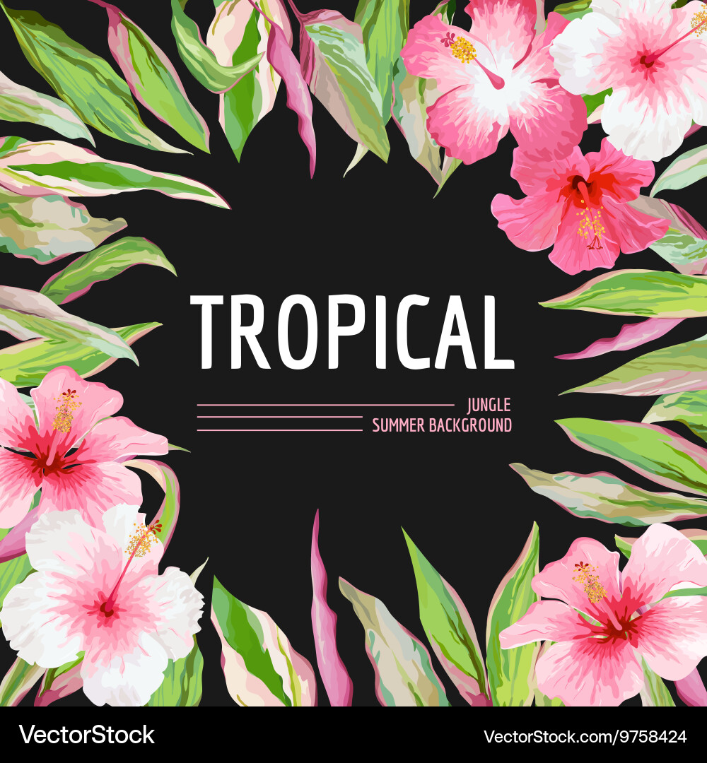 Tropical Palm Leaves & Flowers Vector Image