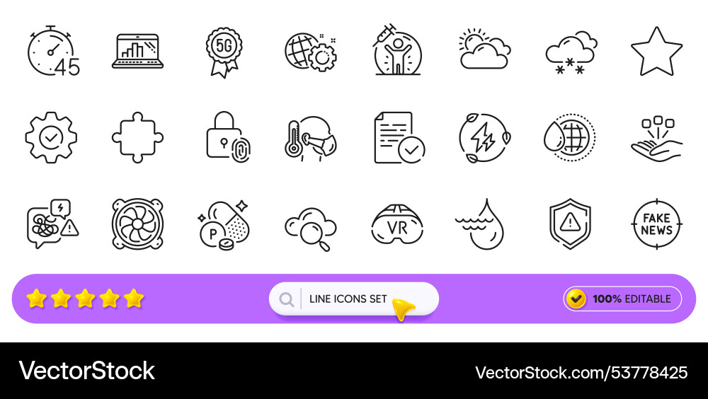 Computer fan execute and graph laptop line icons Computer fan execute and graph laptop line icons vector image