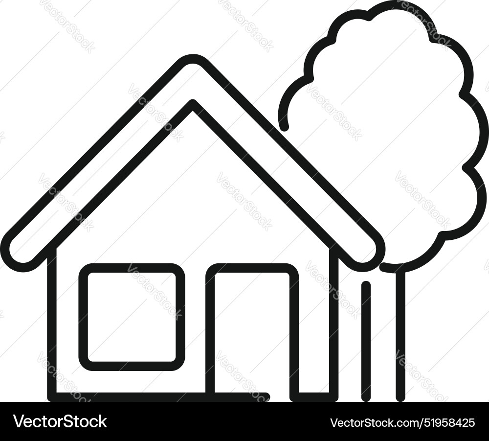 Line drawing of a house with tree representing Line drawing of a house with tree representing Vector Image